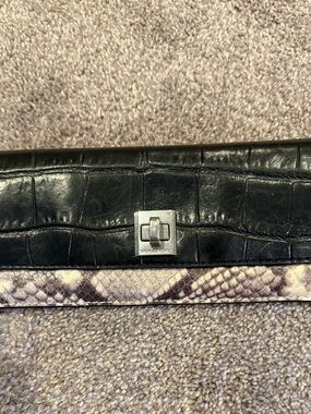 Michael Kors Black Croc-Embossed Clutch with Snakeskin Accent